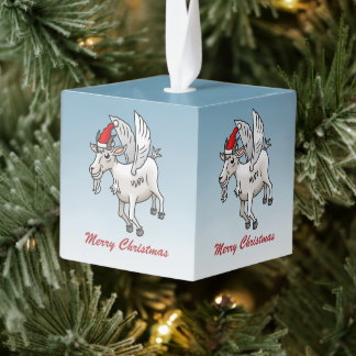 Wonderful Flying Christmas Goat Cube Ornament