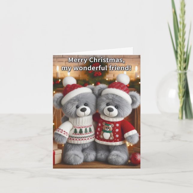 Wonderful Friend - Festive Bears Christmas Card (Front)