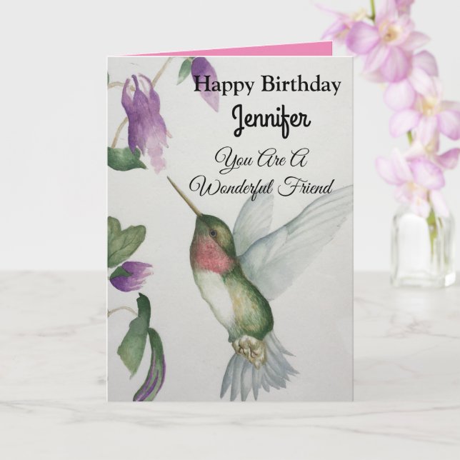 Wonderful Friend Happy Birthday Pretty Hummingbird Card (Orchid)