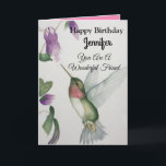 Wonderful Friend Happy Birthday Pretty Hummingbird Card<br><div class="desc">Celebrate birthday of a wonderful friend with an elegant hummingbird design on a charming greeting card. Created from my original watercolour painting, the lovely little bird and flower image will brighten the day for birdwatchers, gardeners and nature lovers. The special woman in your life will love the pastel colours of...</div>