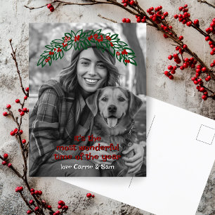 Wonderful Garland Wreath CUSTOM PHOTO Christmas Holiday Postcard