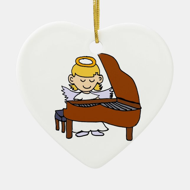 Wonderful Girl Angel Playing Piano Ceramic Ornament (Front)