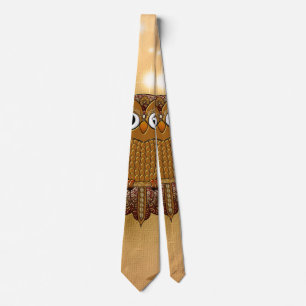 Wonderful golden owl neck tie