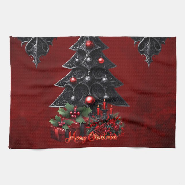 wonderful gothic christmas tree  kitchen towel (Horizontal)