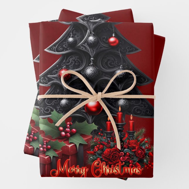 wonderful gothic christmas tree  wrapping paper sheets (In situ)