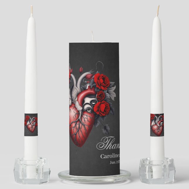 Wonderful gothic Victorian heart Unity Candle Set (Front)