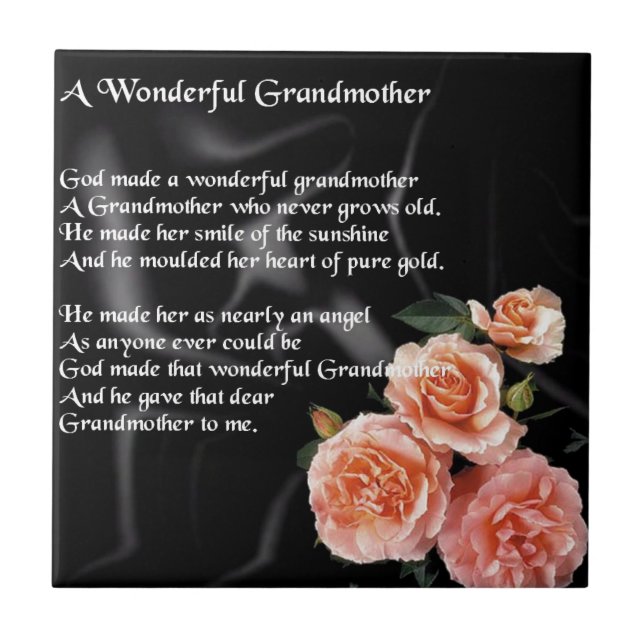 Wonderful Grandmother Poem - flowers on black Ceramic Tile (Front)