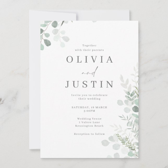 Wonderful Green Leaf Modern Wedding Invitation (Front)