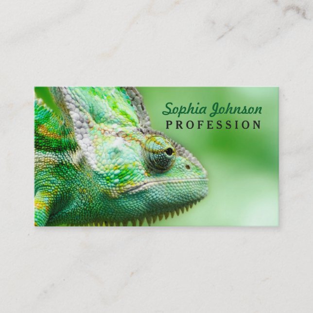 Wonderful Green Reptile Chameleon Business Card (Front)