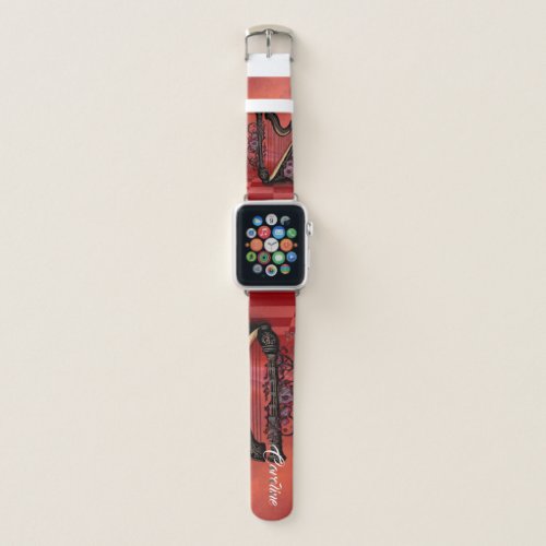 Wonderful harp with colorful flowers apple watch band