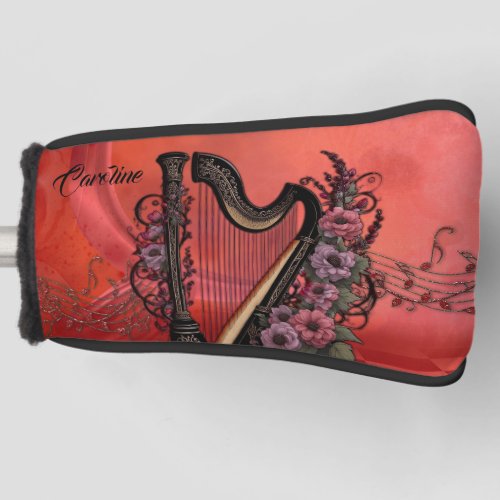 Wonderful harp with colorful flowers golf head cover