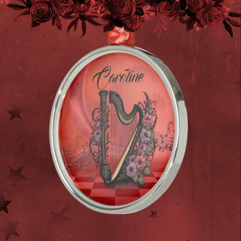 Wonderful Harp With Colorful Flowers. Metal Ornament by stylishdesign1 at Zazzle