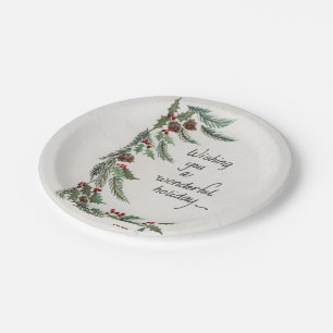 "Wonderful Holiday" Wish Green Garland border Paper Plates