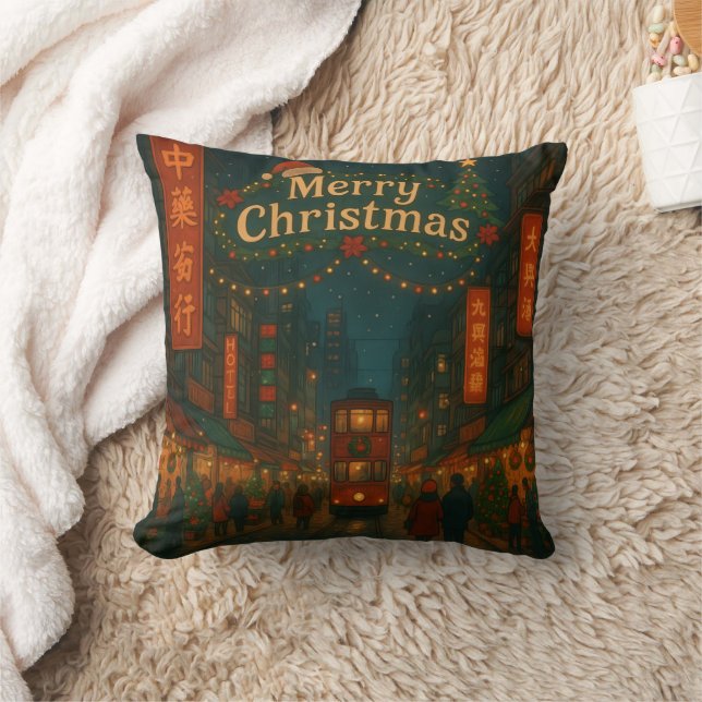 Wonderful Hong Kong Christmas streets Throw Pillow (Blanket)