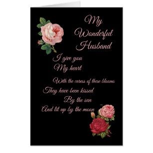 Wonderful Husband Large Vintage Roses Valentines Card