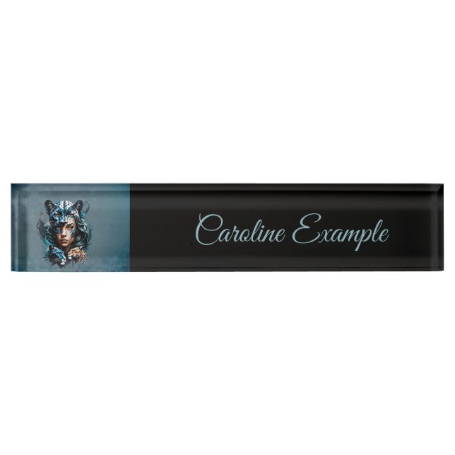 Wonderful hybrid of a woman and a panther   desk name plate (Front)