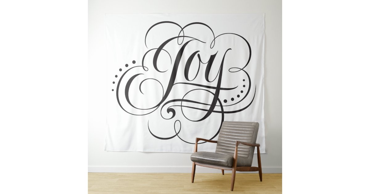 Wonderful JOY Calligraphy Lettering Elegant Black Tapestry | Zazzle.com