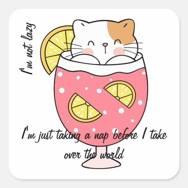 Wonderful Lazy Cat Custom Text Square Sticker (Front)