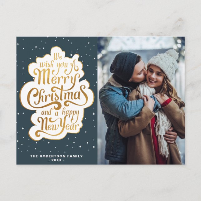 wonderful lettering photo christmas holiday postcard (Front)