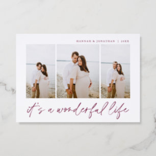 "Wonderful Life" 3-Photo Christmas Letterpress Photo Cards