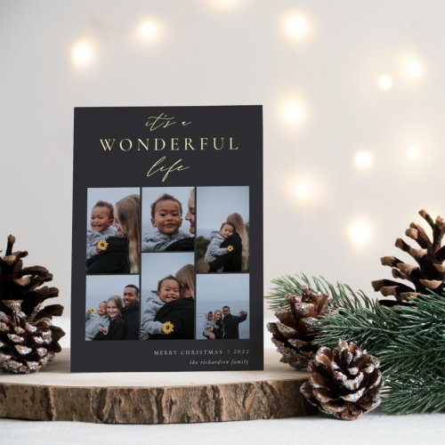 Wonderful Life  6 Photo Collage Christmas Foil Holiday Card