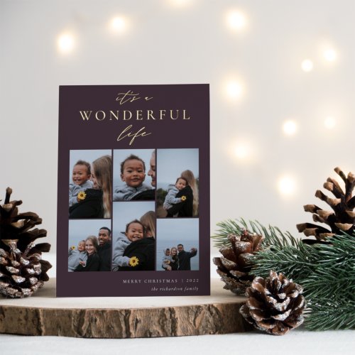 Wonderful Life  6 Photo Collage Christmas Foil Holiday Card