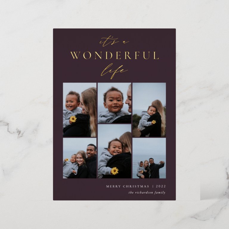 Wonderful Life | 6 Photo Collage Christmas Foil Holiday Card