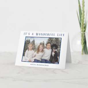 Wonderful Life Blue Photo Modern Christmas Holiday Card