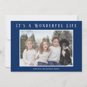 Wonderful Life Blue Photo Modern Christmas Holiday Card