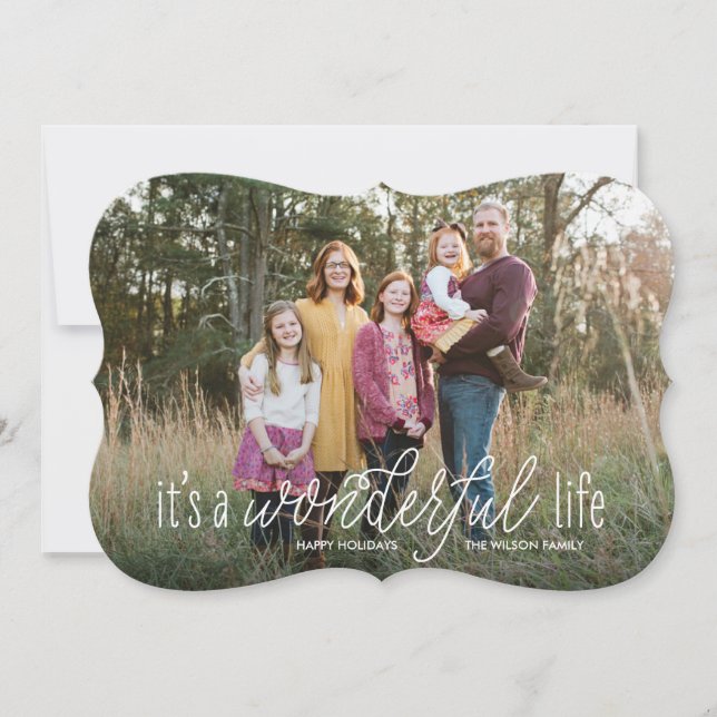 Wonderful Life Calligraphy Photo Holiday Card (Front)
