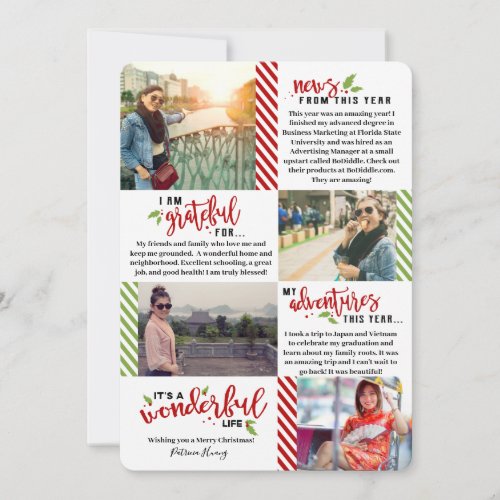 Wonderful Life Candy Cane Year in Review Single Holiday Card