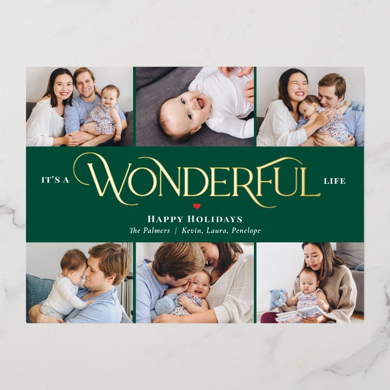 Wonderful Life Foil Photo Holiday Postcard