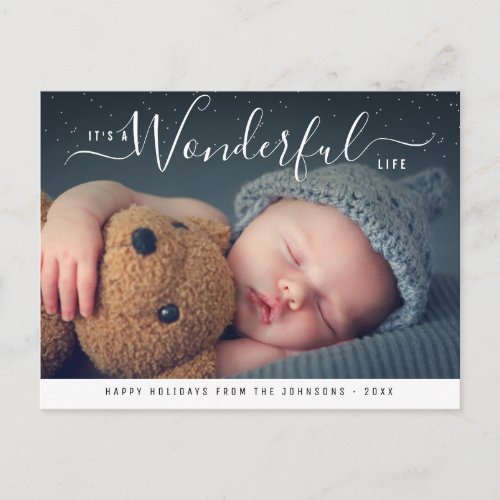 wonderful life  modern hand script christmas postcard