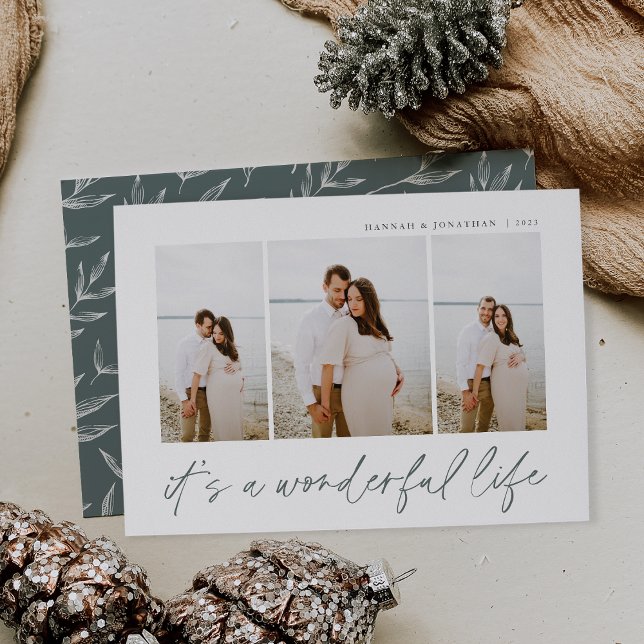 Wonderful Life | Modern Minimal 3 Photo Christmas Holiday Card (Creator Uploaded)