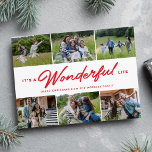 Wonderful life red six photo collage Christmas Holiday Card<br><div class="desc">This bright red holiday card features a unique "it's a wonderful life" type treatment along with a collage of six photos and a custom greeting. The red color is festive and stylish and coordinates well with a variety of photos. This holiday card is great as a family Christmas card, a...</div>