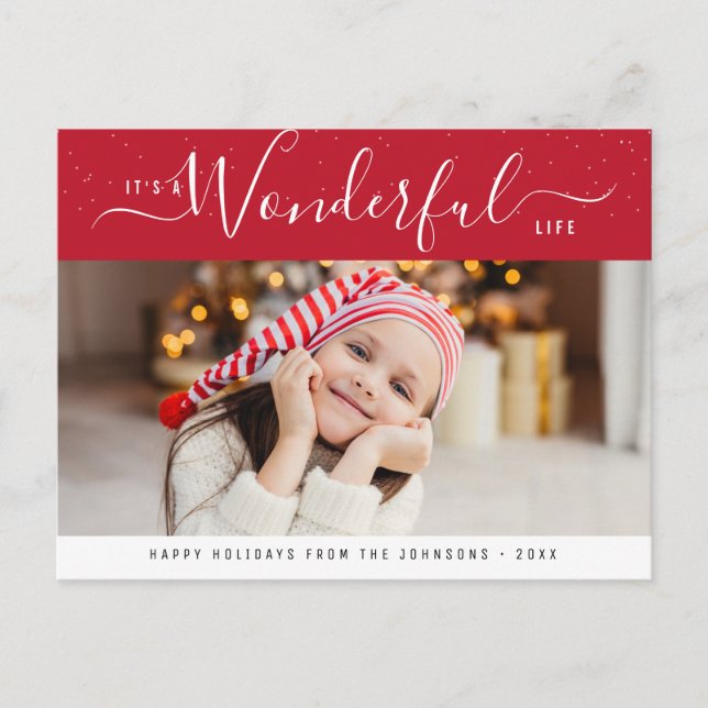 wonderful life red & white lettering christmas postcard (Front)