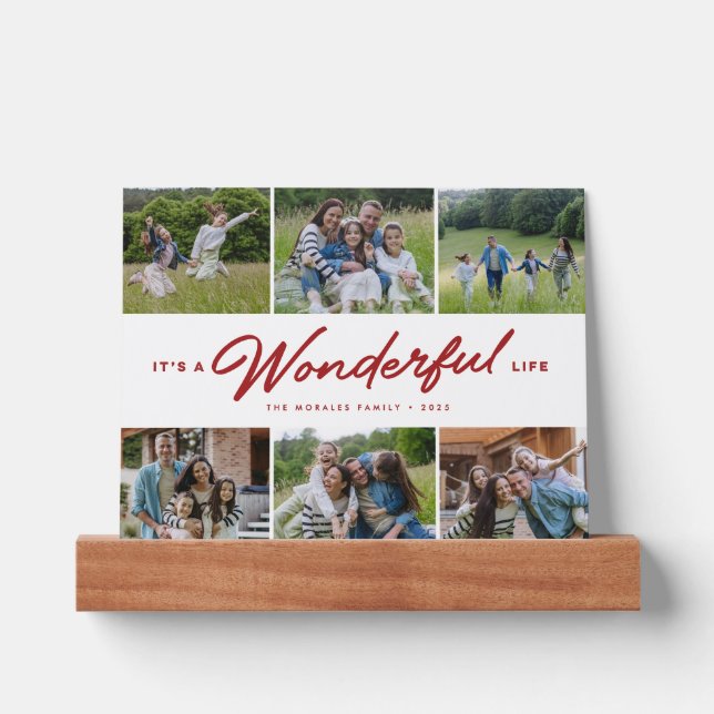Wonderful life six photo collage dark red picture ledge (Front)