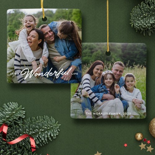 Wonderful life two photo simple Christmas Ceramic Ornament