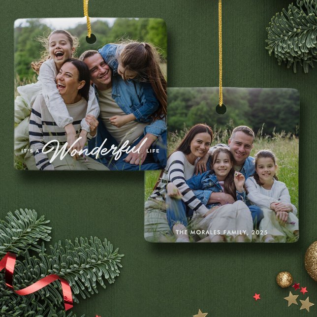 Wonderful life two photo simple Christmas Ceramic Ornament (Creator Uploaded)