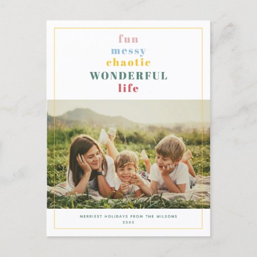 Wonderful Life Your custom Text Modern Fun Photo Holiday Postcard