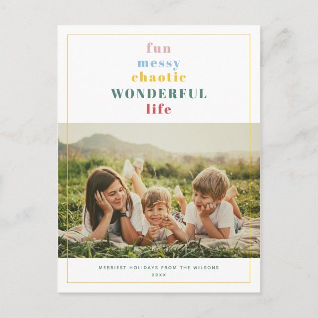 Wonderful Life Your custom Text Modern Fun Photo Holiday Postcard (Front)