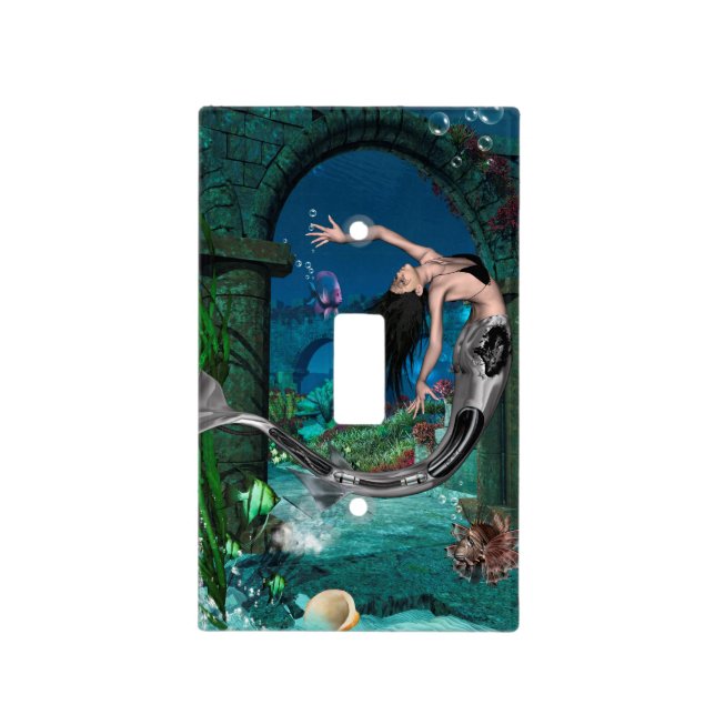 Wonderful mermaid with fantasy fish light switch cover (Front)