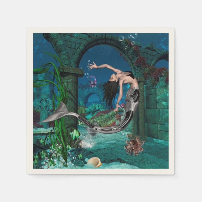 Wonderful mermaid with fantasy fish napkins (Front)