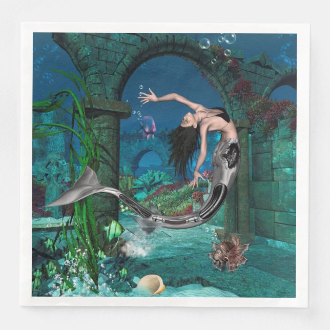 Wonderful mermaid with fantasy fish paper dinner napkins (Front)