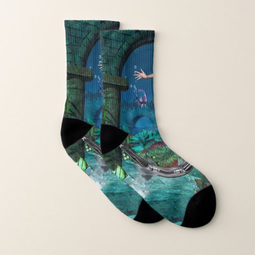Wonderful mermaid with fantasy fish socks