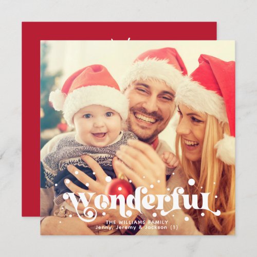 Wonderful  Modern Boho Retro Text Family Photo Holiday Card
