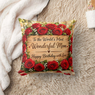 Wonderful Mom Red Roses Throw Blanket Pillow