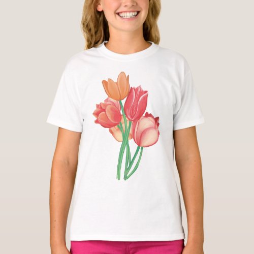 Wonderful nature tulip bouquet in watercolor T_Shirt