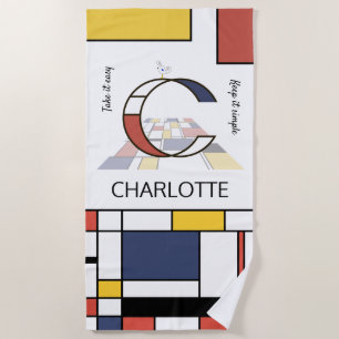 Wonderful Neoplasticism Art Monogram. Letter C Beach Towel
