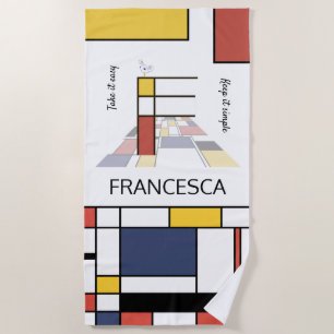 Wonderful Neoplasticism Art Monogram. Letter F Beach Towel